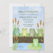 Waterverf kikker en paddenvijver verjaardagsuitnod kaart (Voorkant)