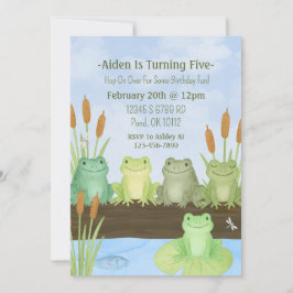 Waterverf kikker en paddenvijver verjaardagsuitnod kaart