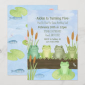 Waterverf kikker en paddenvijver verjaardagsuitnod kaart (Voorkant / Achterkant)