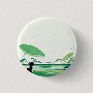 Waterverf kikker in de regen ronde button 3,2 cm