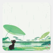 Waterverf kikker in de regen vierkante sticker (Voorkant)