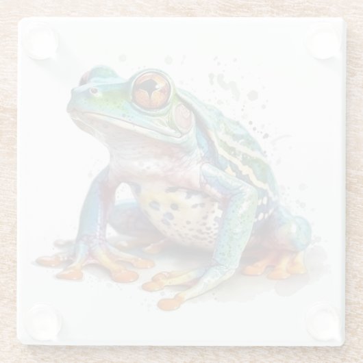 Waterverf kikker met juweeltint glazen onderzetter (Achterkant)