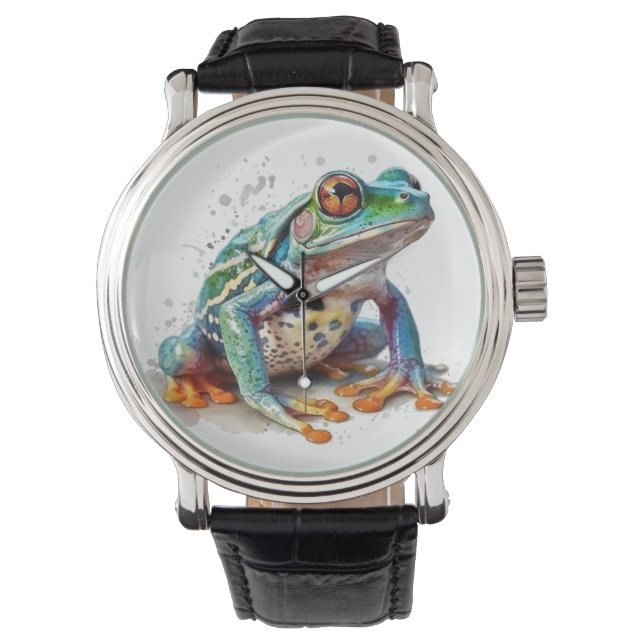 Waterverf kikker met juweeltint horloge (Voorkant)