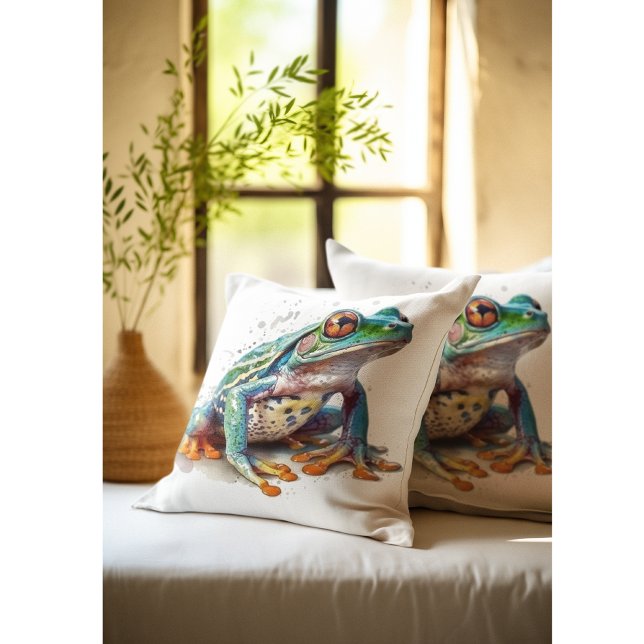 Waterverf kikker met juweeltint kussen (Creator heeft geüpload)