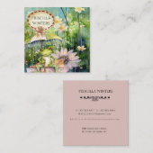 Waterverf Kikker Paraplu Bloemen Vierkante Visitekaartje (Voorkant / Achterkant)