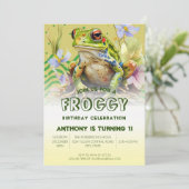 Waterverf Kikker Verjaardagsfeestje Kaart (Staand voorkant)