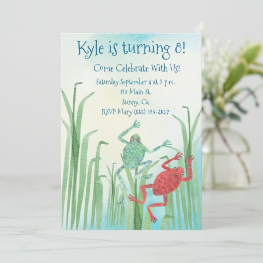 Waterverf Kikkerdag uitnodiging (Staand voorkant)