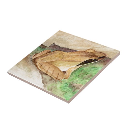 Waterverf kikkerhout tegeltje (Zijkant)