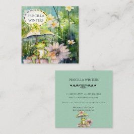 Waterverf kikkerparaplu regen Blauwgroen Vierkante Visitekaartje