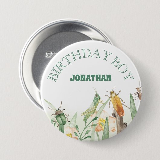 Waterverf Kind Insect Verjaardag Jongen Ronde Button 7,6 Cm (Voorkant /achterkant)