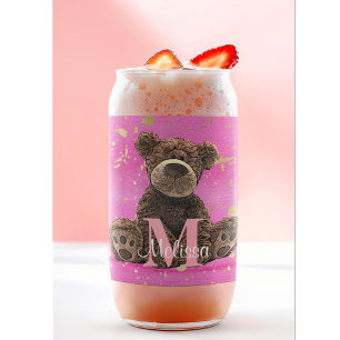  Waterverf Kind roze Beer Kind Drink Blikvorm Glas