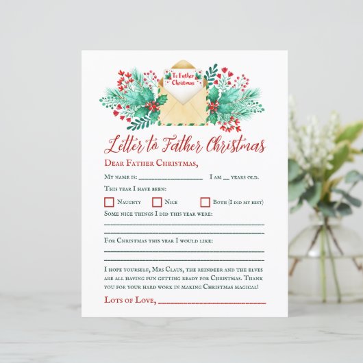 Waterverf Kinder Brief aan de Kerstman / Kerstman (Staand voorkant)