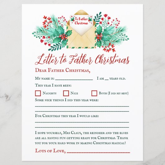 Waterverf Kinder Brief aan de Kerstman / Kerstman (Voorkant)