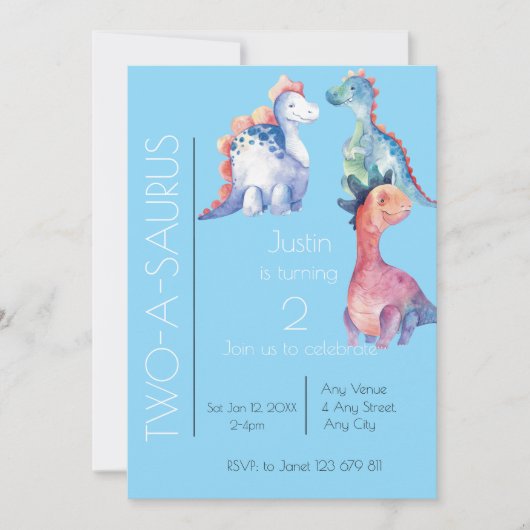 Waterverf Kinder dinosaurus wordt twee jaar Kaart (Voorkant)