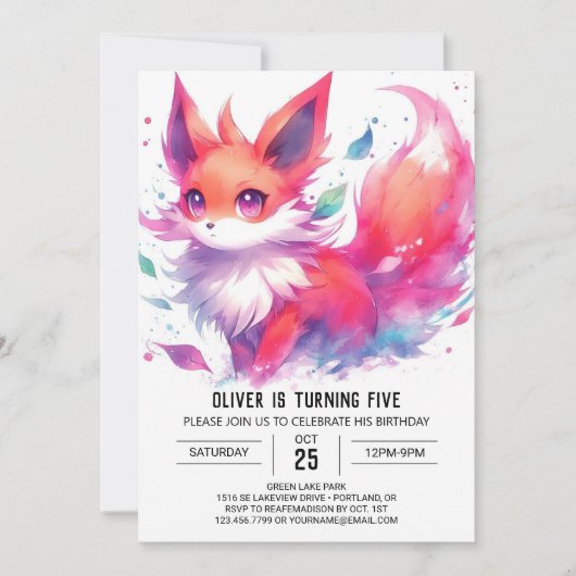 Waterverf Kinder Fox Verjaardag Kaart (Voorkant)