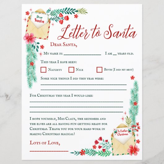 Waterverf Kinder Letter to Santa Paper Sheet (Voorkant)