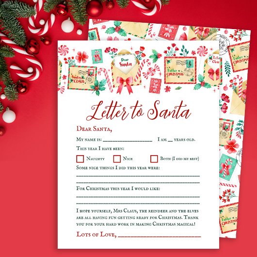 Waterverf Kinder Letter to Santa Paper Sheet