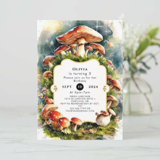 Waterverf Kinder Paddestoel Verjaardag Kaart (Staand voorkant)