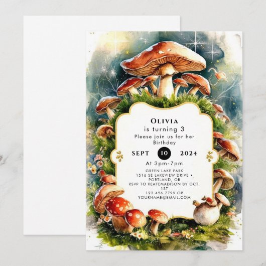 Waterverf Kinder Paddestoel Verjaardag Kaart (Voorkant / Achterkant)