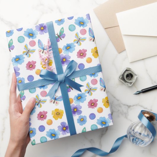 Waterverf kinder vlinderbloempatroon cadeaupapier (Geschenken)