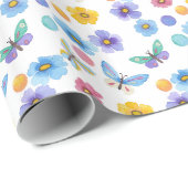 Waterverf kinder vlinderbloempatroon cadeaupapier (Rol Hoek)