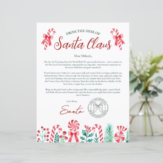 Waterverf Kinderbrief van de kerstman (Staand voorkant)