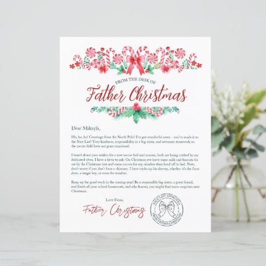 Waterverf kinderbrief van de kerstman (Staand voorkant)