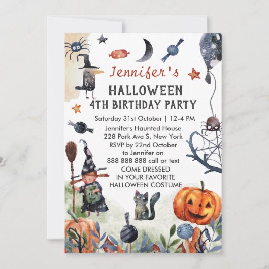 Waterverf kinderen Birthday Halloween Kaart (Voorkant)