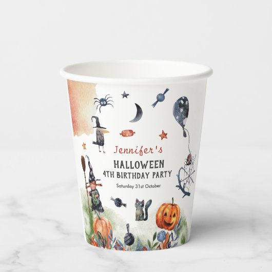 Waterverf kinderen Birthday Halloween Papieren Bekers (Achterkant)