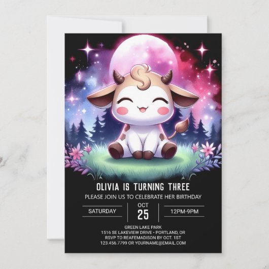 Waterverf kinderen Koe Verjaardag Kaart (Voorkant)