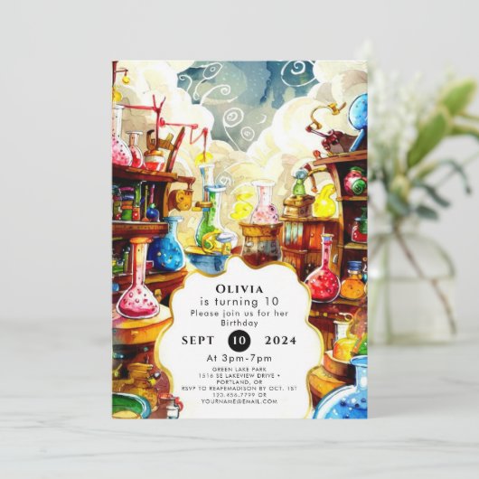 Waterverf Kinderen Magic Scientist Verjaardag Kaart (Staand voorkant)