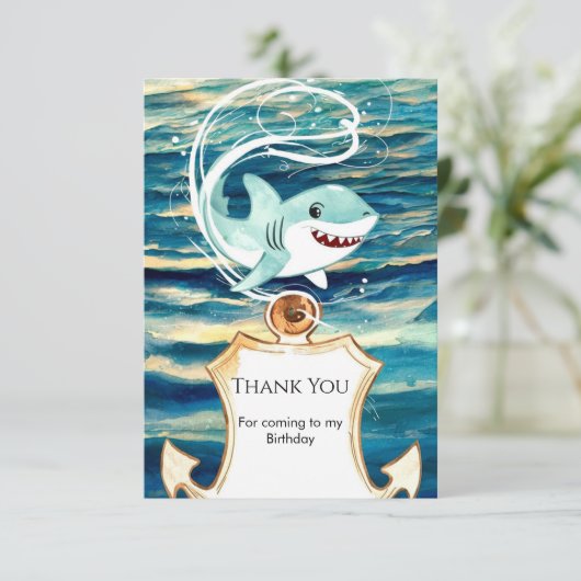 Waterverf Kinderen Plezier Haai Verjaardag Bedankkaart (Staand voorkant)
