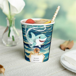 Waterverf Kinderen Plezier Haai Verjaardag Papieren Bekers