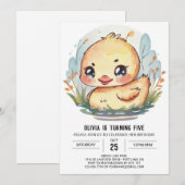 Waterverf Kinderen Pond Duck Verjaardag Kaart (Voorkant / Achterkant)