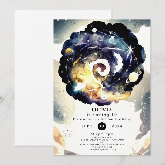 Waterverf Kinderen Ruimte Verjaardag Kaart (Voorkant / Achterkant)