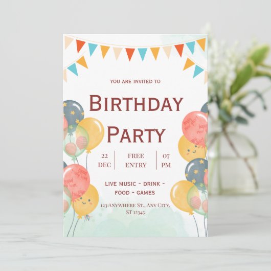 Waterverf kinderen verjaardagsuitnodiging kaart (Staand voorkant)