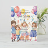 Waterverf Kinderen vieren Verjaardag Kaart (Staand voorkant)