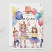 Waterverf Kinderen vieren Verjaardag Kaart (Voorkant)