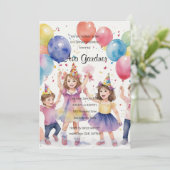 Waterverf Kinderen vieren Verjaardag Kaart (Staand voorkant)