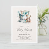 waterverf kinderkamer teddybeer baby shower kaart (Staand voorkant)