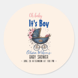  waterverf kinderwagen het is jongen baby shower ronde sticker