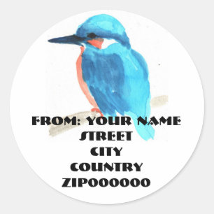 Waterverf Kingfishe Adresetiketten Ronde Stickers