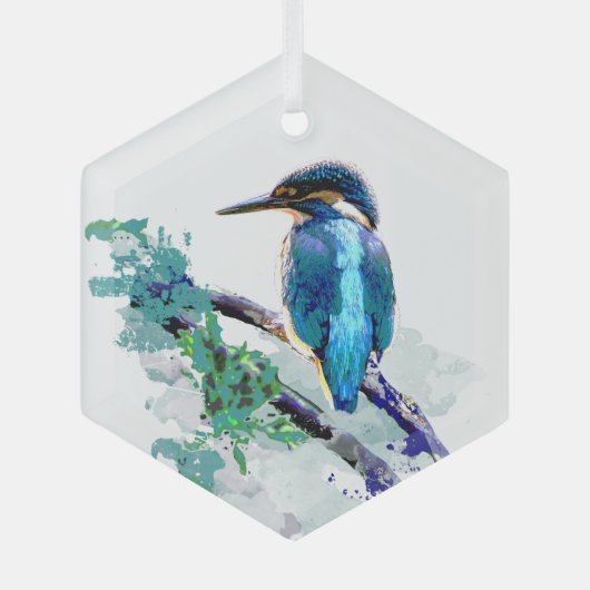 Waterverf Kingfisher Bird Wildlife Art Glas Ornament (Voorkant)