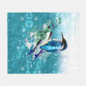 Waterverf Kingfisher Bird Wildlife Natuur Art Zij Fleece Deken (Voorkant (Horizontaal))
