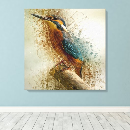 Waterverf Kingfisher Canvas Afdruk (Insitu (Houten vloer))