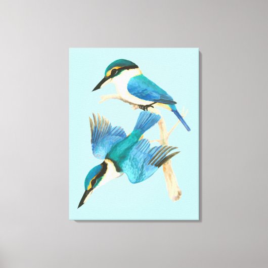 Waterverf Kingfisher Vogelblauw Canvas Afdruk (Voorkant)
