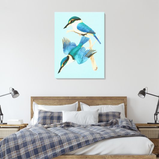 Waterverf Kingfisher Vogelblauw Canvas Afdruk (Insitu (Slaapkamer))