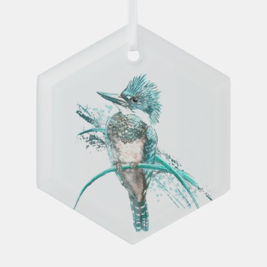 Waterverf Kingfisher Wildlife Natuur Bird Glas Ornament (Voorkant)