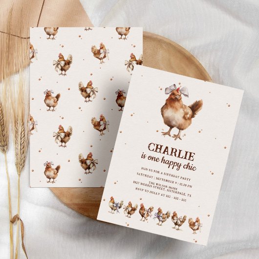 Waterverf Kip Boerderij Verjaardagsuitnodiging Kaart