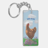 Waterverf Kip en Wildbloemen Sleutelhanger (Voorkant Links)